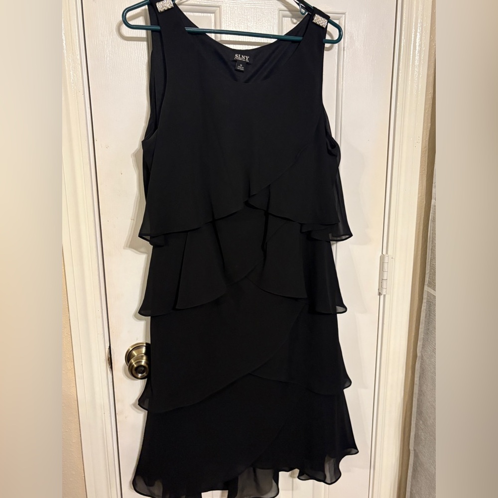 SLNY Black Layered Midi Dress